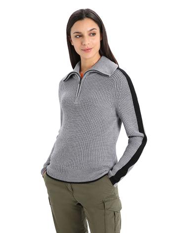 Women's Icebreaker Merino Lodge Long Sleeve Half Zip Sweaters Gritstone Heather / Black | CA 1326HAPK